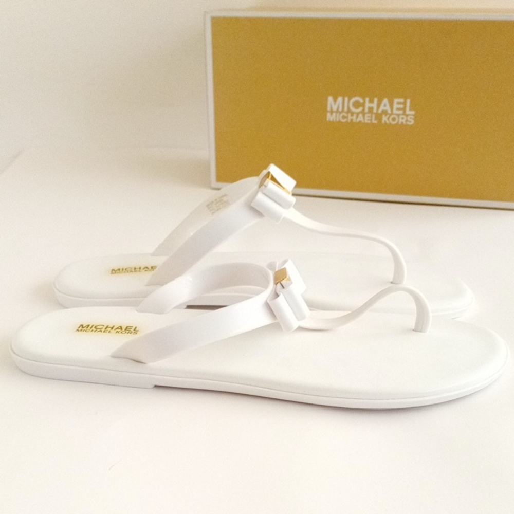 MICHAEL Michael Kors Caroline Jelly Thong PVC White Gold Sandals With Bow WMN 9M - Picture 5 of 16